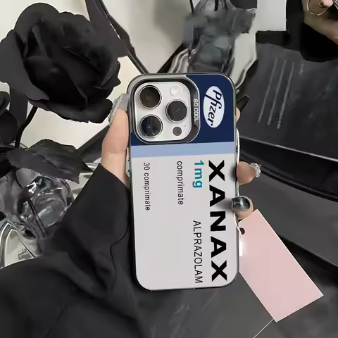 XANAX Chill Pill Phone Case For iPhone 16 15 14 13 12 11 Pro Max Grey Black Matte Laser Metallic Aur