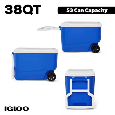 38 QT Hard Sided Cooler With Sturdy Rolling Wheels, Durable Leak-Proof Insulated Beverage Storage Ic