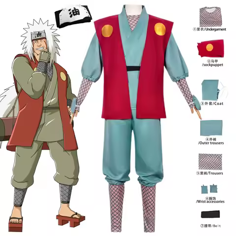 Jiraiya Cosplay Costume Anime Ninja Jiraiya Kimono Suit for Men Full Set Halloween Party Cos Outfit 