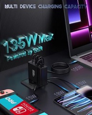 強大的 135W USB C 充電器，緊湊型 4 埠 USB 轉接器插座，PPS PD 快速充電器 USB C 電源  galckp Powerful 135W USB C Charger , Com