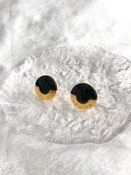 【日本直送 名牌中古包】CELINE 賽琳 經典 LOGO 雙色設計 耳環 金色×黑色 vintage 古董飾品