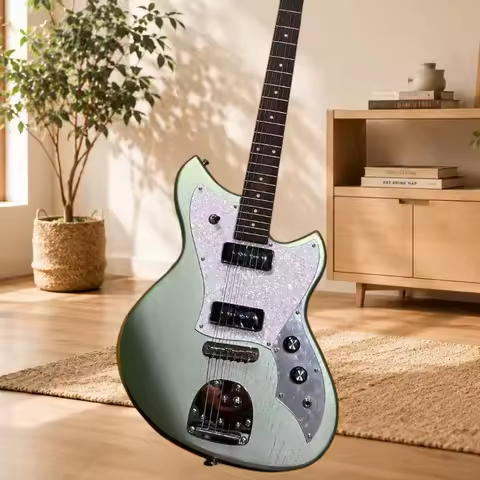1962 Prototype Jaguar Leopard" Matcha Sparkle jazz master Electric Guitar Offset Body with Dual P90
