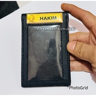 HAKIM Logo Pocket ID Card Wallet Matte Black Leather 2 Sides Magnet