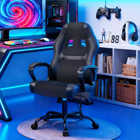 Gaming Chair, Ergonomic Office Electric Massage Computer Chair with Lumbar Support,PU Leather, Adjus