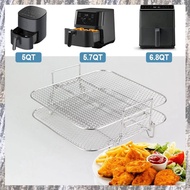 Stainless Steel Air Fryer Pot Double Layer Rack AirFryers Holder Versatile Square Roasting Grill Air