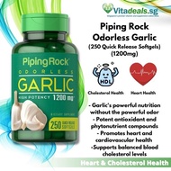 Piping Rock Odorless Garlic 1200mg, 250 Softgels - High in Antioxidants, Heart Health, Cholesterol Support (M06)