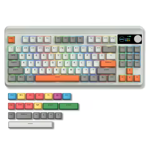 Womier M87 Pro Retro Grey Mechanical Gaming Keyboard Wireless Tri-Mode Hot-Swappable Custom OLED Dis