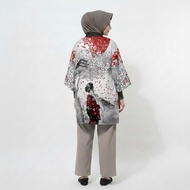 Kimono Haori Polyester Red White Japanese Geisha Premium