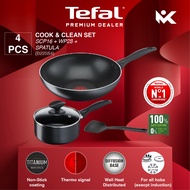 Tefal Cook & Clean 4 piece Non Stick Cookware Set B225S4 B225S404 Wokpan Saucepan Lid Pot Spatula Ku