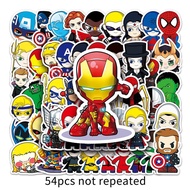 54PCS Cartoon Marvel Character Sticker Spider-Man Iron Man Hulk Cartoon Character Graffiti Decal Wat
