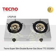Tecno Super Slim Tabletop Double Burner Gas Cooker | Stove TTC 0328SV | TTC0328SV (LPG / PUB) [One Y