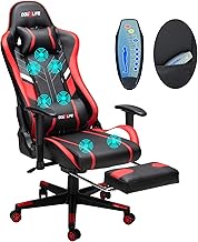 Massage Gaming Chair, Massage Ergonomic Computer Chair with 7-Point, Adjustable Seat Height Office Chair, Video Game Chair with Footrest and Adjustable Lumbar Support, Red