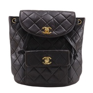 二手 CHANEL Matelasse 背包/背包，帶 Coco 標誌，A10177，小羊皮，法國製造，黑色，肩帶，A5，旋鎖，女式