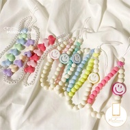 Cute Smile Colorful Beaded Mobile Phone Chain Pearl Beaded Love Mobile Phone Charm Lanyard Short Han