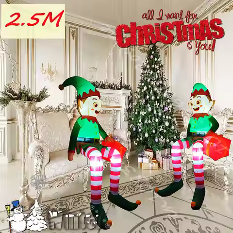 2.5M/8.2FT Christmas Santa Inflatable Prop Elf Model Built-in LED Lights Indoor Outdoor Fun Decorati