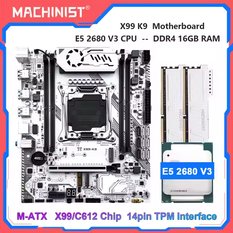MACHINIST X99 K9 Motherboard Kit set E5 2680 V3 LGA 2011-3 cpu 16GB DDR4 RAM C612 Chip Four Channel 
