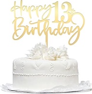Happy 13 th birthday cake Topper,Mirrored Gold Acrylic Durable Cake Topper,13th Birthday Party Cake 