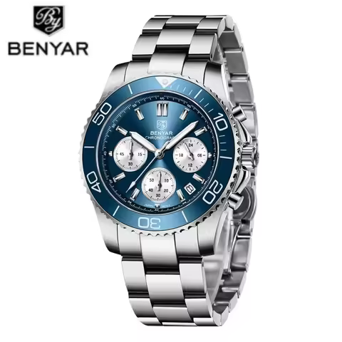 BENYAR S002 Men's Japanese Seiko Quartz Watch Multi functional Chronograph Sapphire Crystal 316 Stai