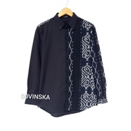 Atasan Tenun Kemeja Cowo 238 hitam navy Baju Pria Kemeja Lengan Panjang Batik modern by Sovinska