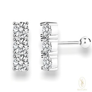 Shine & Co. Tia Three Stone Stud Earrings - 3mm, Moissanite Diamond, D Color, VVS1 Clarity, 925 Silv