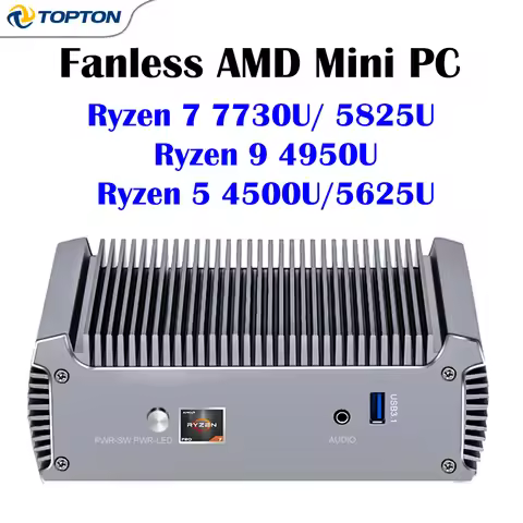 Fanless AMD Mini PC Ryzen 9 4950U Ryzen 7 7730U 5825U 4700U Dual 2.5G LAN Firewall Gaming Computer W