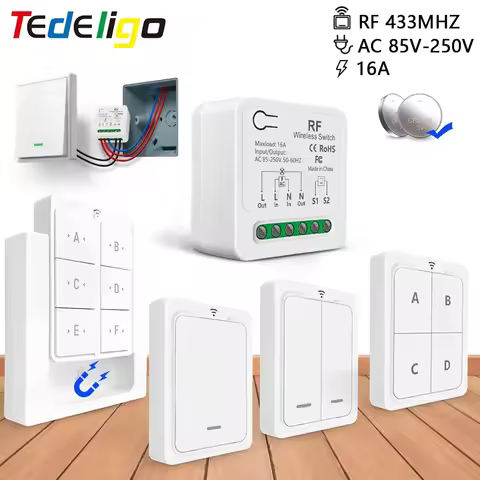 RF 433Mhz Wireless Remote Control Light Switch 220V 110V 16A 2-Way Control Mini Moudle Have Delay Fu