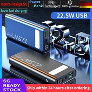 🇸🇬【Ready stock】22.5W PD Super Fast Power Bank Charger 30000mAh Mobile Power Supply With LED Lights