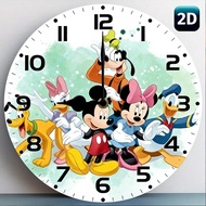 Disney Mickey Mouse Clock 2D Animated Characters Wall Decor. White Face Black Numbers Green Splatter