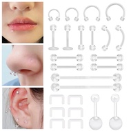 2 Pcs 14G/16G/20G Earring Transparent Ear Piercing Conch Earring Clear Lip Piercing Septum Ring Indu