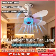 【Warranty】E27 Ceiling Fan With Light Remote Control Bluetooth Speaker Fan Light RGB
