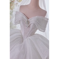 Váy cưới tùng tầng tay nữ hoàng- Elegant Off The Shoulder Wedding Dress For Women Lace Glitter Tulle