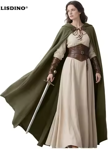 LisdinoL'VOW Medieval Hooded Cloak Linen Renaissance Cape With Hood - Halloween Hobbit Cosplay Witch