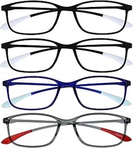 OPULIZE Ice 4 Pack Super Lightweight Reading Glasses Black Blue Grey Red Womens Mens RRRR61-137Z