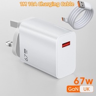 USB Charger 67W Fast Charging Quick Charge 3.0 USB Type C Cable 10A for Samsung Travel Wall Power Ad