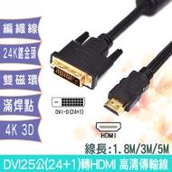 DVI-I to HDMI Male Gold-Plated Head Transmission Cable DVI Signal Adapter 1.8M