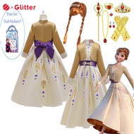 Dress For Kids Girl Frozen Princess Anna Snow Queen Elsa 2 Cosplay Costume Long Wig Crown Accessories Kid Girls Dresses Children Clothes Birthday Gift