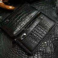 100% Genuine Alligator Skin Leather Long Big Size Men Wallet Purss,Double Zipper Closure Alligator Skin Men Clutch Wallet