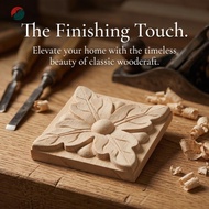 EMERAMY 4pcs Antique Wood Applique, Square Rubber Wood Rubber Wood Carving, Indoor Art Accent light 