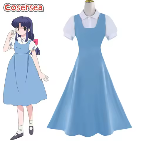 Cosersea Akane Tendo Cosplay Costume Ranma 1/2 Akane Tendo Halloween Role Play Women Blue Dress Unif