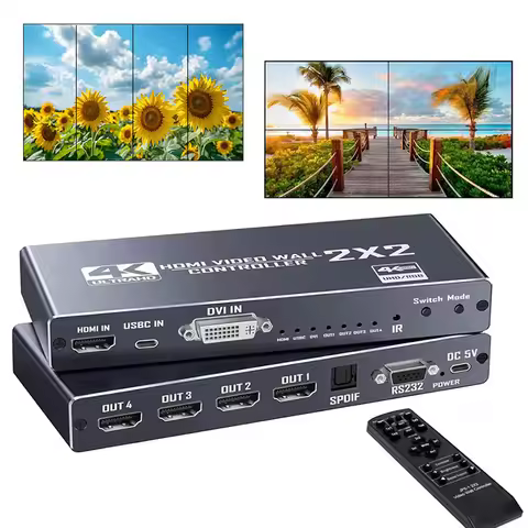 4K Video Wall Controller 2x2 HDMI USB-C TV Splicer Processor 180°/90°Rotate 1x2 1x3 1x4 2x2 2X1 3x1 