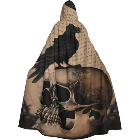 Edgar Allan Poe The Raven Skull Hooded Cloak for Women Halloween Stage Performances Cosplay Costume 