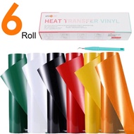 HTVRONT 6 Rolls Heat Transfer Vinyl 12in*5FT/30cmx150cm Set PU HTV DIY Roll for T-Shirts Iron on Vin