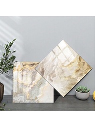 10入組水晶紋路防污美化純白硬質磁磚貼紙，適用於家居裝修客廳廚房浴室裝飾，自粘防油牆貼紙