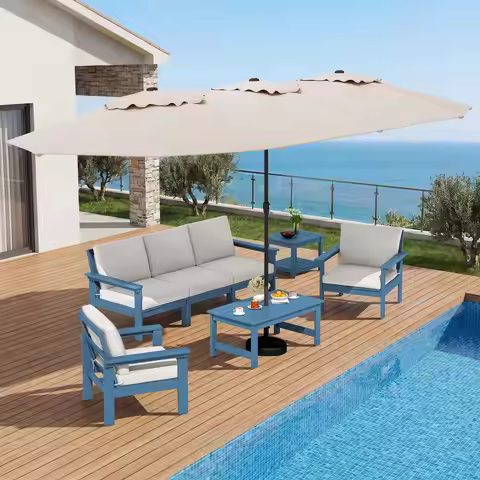 HDPE Patio Coffee Table, Rectangle Outdoor Coffee Table, AllWeather Coffee Side Table for Balcony, P