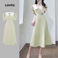 Lovito Casual Dress Colorblock Spring/Summer Green Dress for Women L134ED730