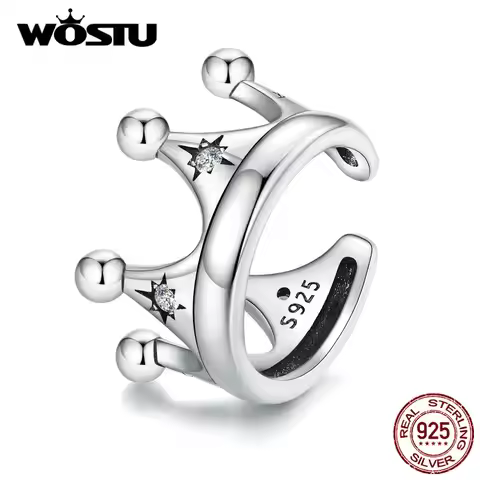 WOSTU Real 925 Sterling Silver Original Royal Crown Ear Cuffs Earrings Clear Zircon Ear Clips Weddin