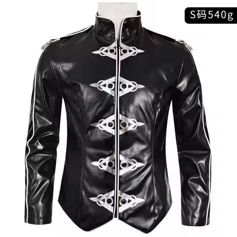 MJ Michael Jackson cosplay outfit Michael Jackson black leather punk heavy metal V8 leather jacket