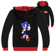 Sonic The Hedgehog เสื้อผ้าเด็กผ้าฝ้าย + โพลีเอสเตอร์ Hooded Zipper เสื้อกันหนาวฤดูใบไม้ผลิและฤดูใบไม้ร่วงเด็กแขนยาว3-16ปีเสื้อสำหรับชาย15ปีหญิงสีดำ/ สีเทา