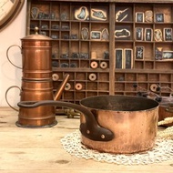 30873-法國古董厚重紅銅大鍋 鑄鐵把手 鍋徑21cm