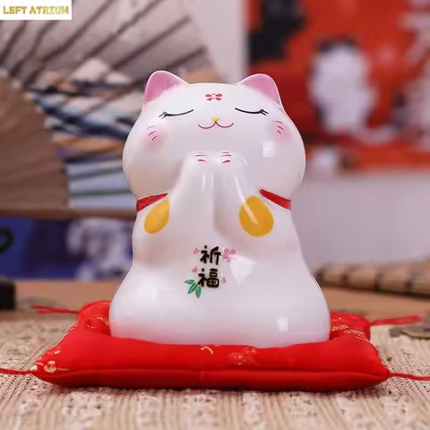 4.5 Inch Ceramic Maneki Neko Lucky Fortune Cat Money Box Coin Bank Home Decoration Ornament FENG SHU